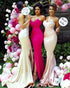 Popular Sexy Elastic Satin Bridesmaid Dresses Mermaid Strapless Wedding Party Gowns Split Side